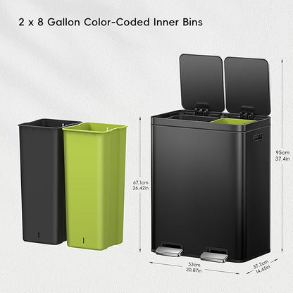 EKO Edison 8+8 Gallon Dual Trash Can - Image 2