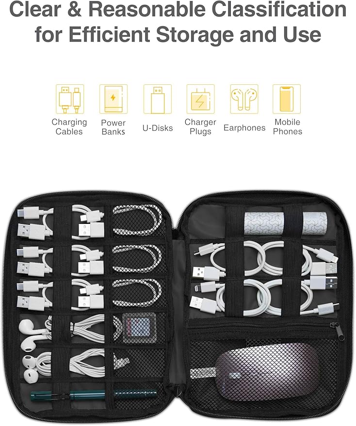 Luxtude Cord Organizer Travel, Flat Cable Organizer Bag, Portable Electronics - Image 3