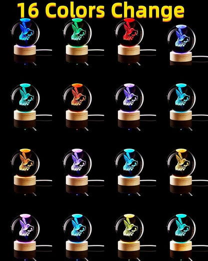 Conalisk 3D Hummingbird Crystal Ball Lamp, Lifelike 3D LED Bird Night Light - Image 2