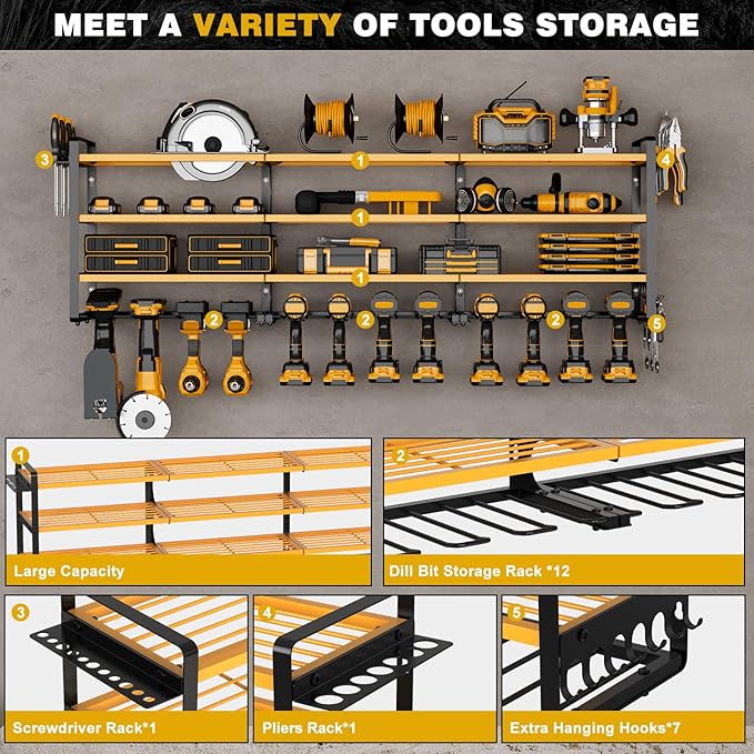48" Large Power Tools Organizer Wall Mount, 12 Drill Holder - Image 3