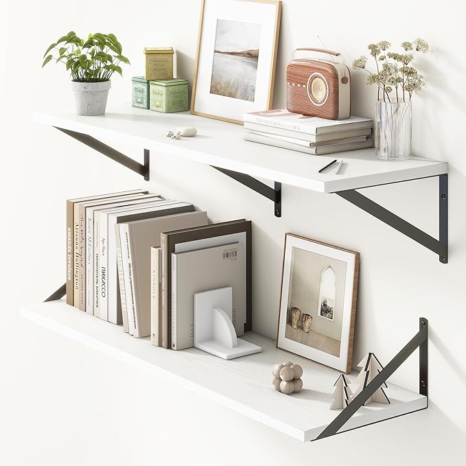 36"W x 10"D Floating Shelves, 10 Inch Deep White Floating Shelves, Farmhouse by FunMemories