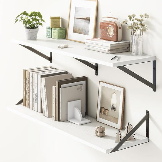 36"W x 10"D Floating Shelves, 10 Inch Deep White Floating Shelves, Farmhouse by FunMemories