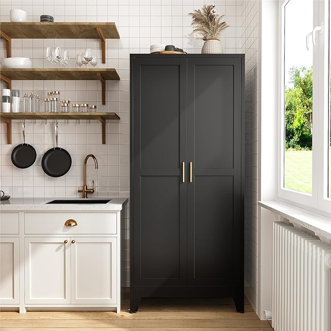COFaR 71" Modern Pantry Cabinet in Black, 5-Tier Storage Cabinet - Image 3