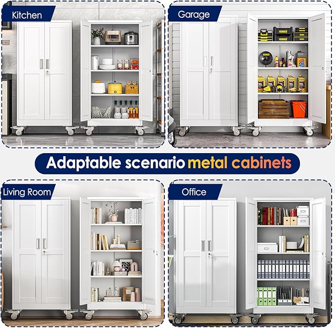 61" H Metal Garage Storage Cabinet, Rolling Tool Cabinet - Image 7