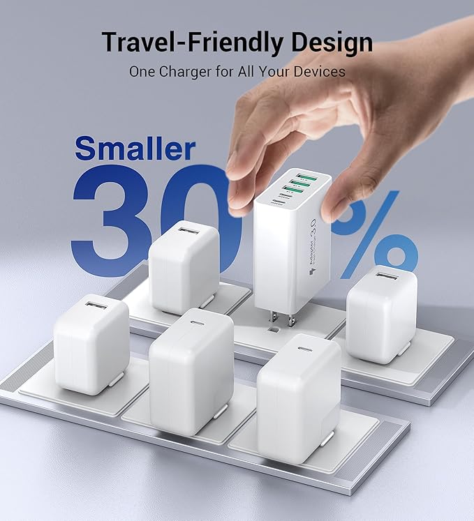 60W Fast Charger Block, 5-Port Dual 30W PD Charging Adapter+QC 3.0 Wall Plug - Image 6