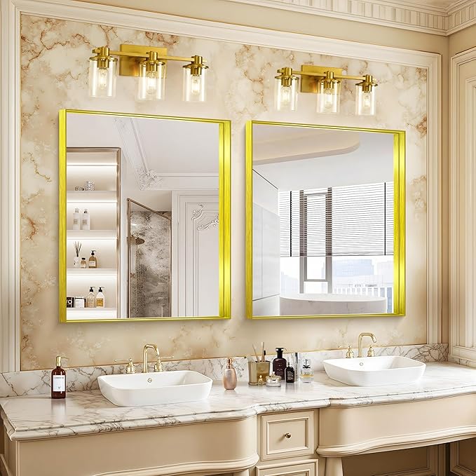 CIRCUMI Gold Bathroom Mirror, Brushed Finish, Tempered Glass, Mirror - Image 6