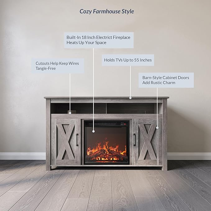 BELLEZE Modern 48" Barn Door Wood TV Stand - Image 3