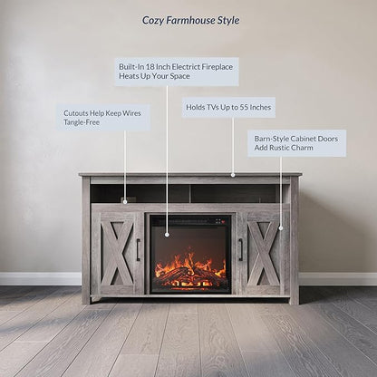 BELLEZE Modern 48" Barn Door Wood TV Stand - Image 3