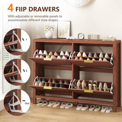 Shoe Cabinet Storage for Entryway, Fluted Walnut Shoe Cabinet - Image 5