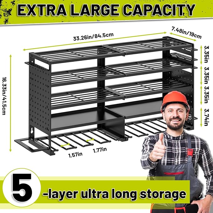 5 Layers Power Tool Organizer Wall Mount, Metal Cordless Tool Hanger Storage - Image 2