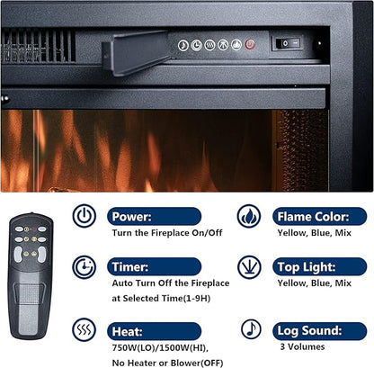43 Inches Electric Fireplace Insert, 750W/1500W Fireplace Heater - Image 3