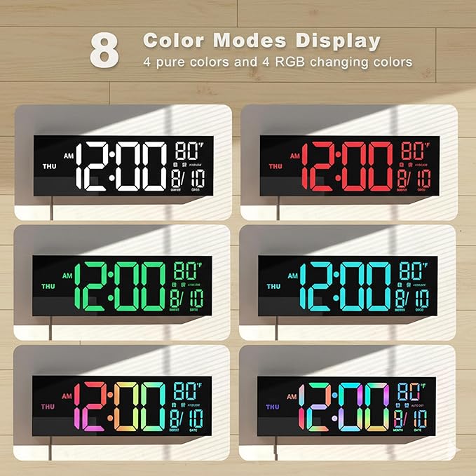 JALL 16" Large Digital Wall Clock, RGB Color - Image 4