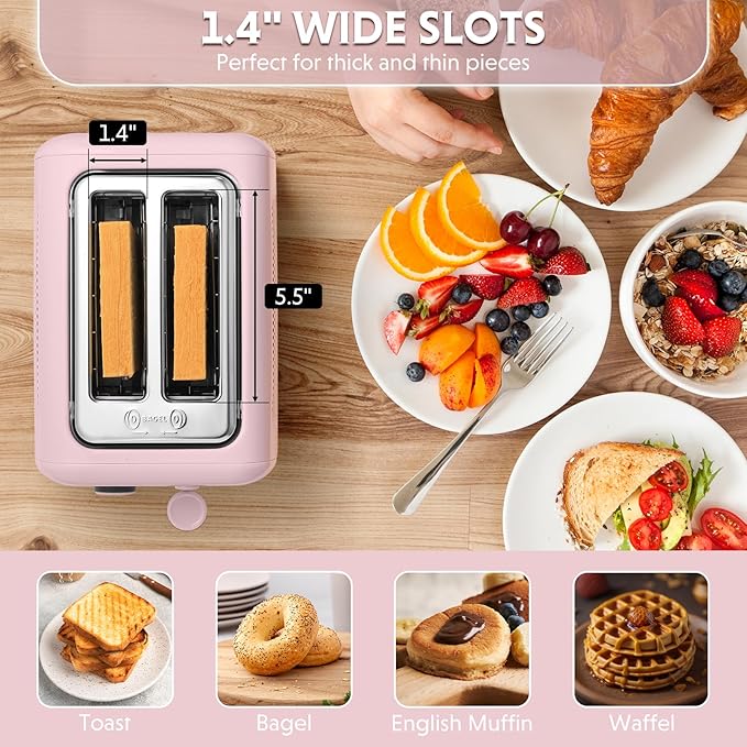 BUYDEEM DT620 2-Slice Toaster, Extra Wide Slots, Retro Stainless Steel - Image 4