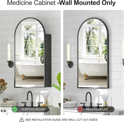 Arched Medicine Cabinet with Mirror, Brushed Black Wall Mounted Bathroom Mirror - Image 7