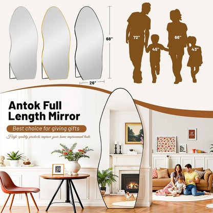 Antok Irregular Full Length Mirror, 76"x36" Asymmetrical Floor Mirror with Stand, Standing Hanging Leaning Irregular Mirrors for Bedroom Living Room Entryway, Wavy Shaped, Black