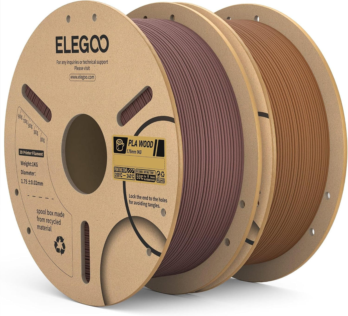 elegoo pla 3d printer filament 1.75mm walnut &, main product view