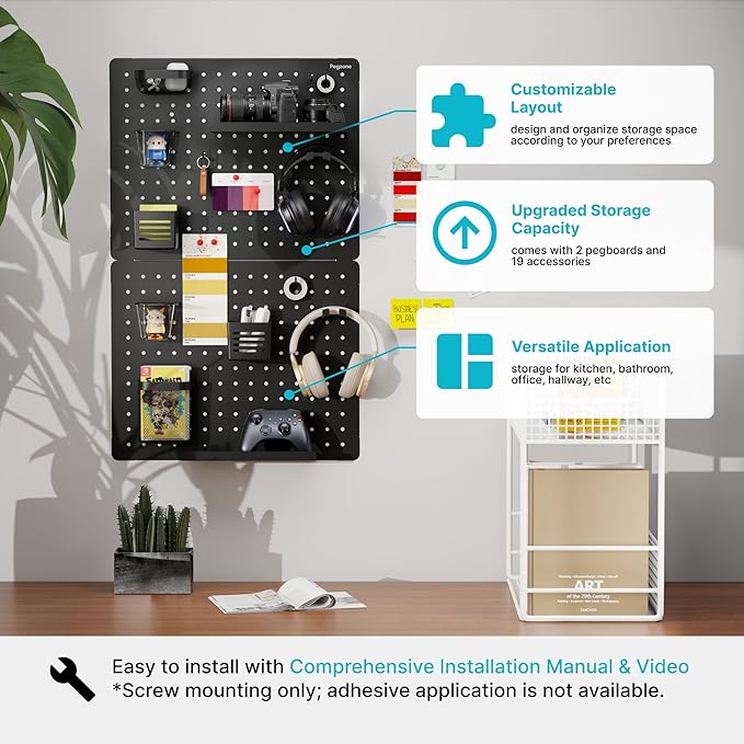 PEGZONE Pegboard Wall Organizer Combination Kit, Overall 33.1"x20.5" Metal - Image 4