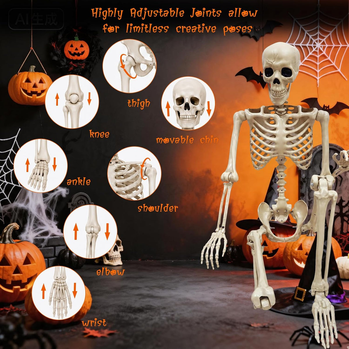 Life Size Skeleton for Halloween: 5.4ft Realistic Human Skeleton