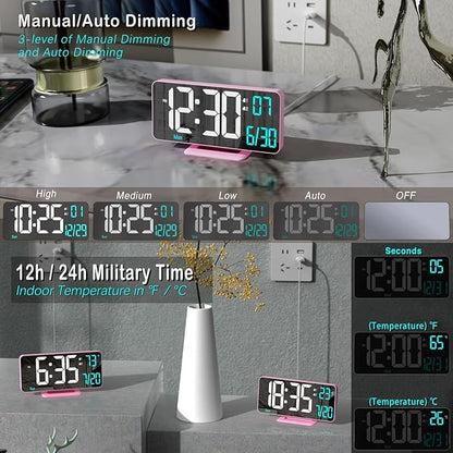 Pink Digital Clock for Bedroom 6.7in Dual Alarm Clock - Image 3