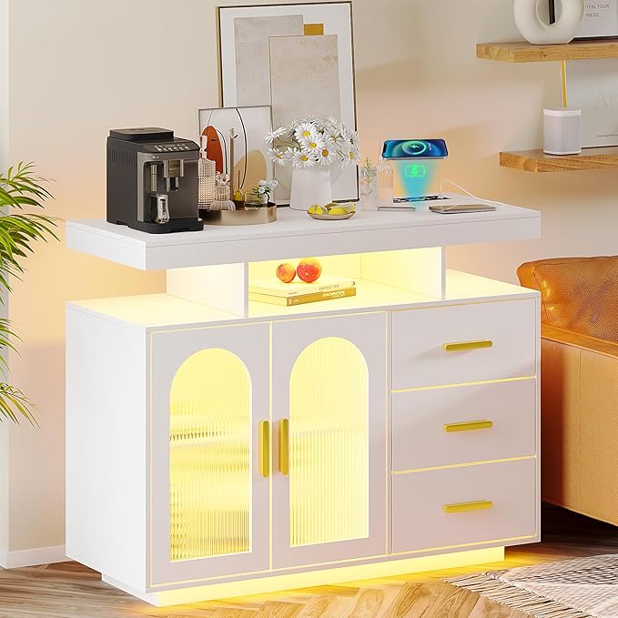 40" LED Buffet Cabinet with Charging Station, Auto Sensor Kitchen Storage - Image 8