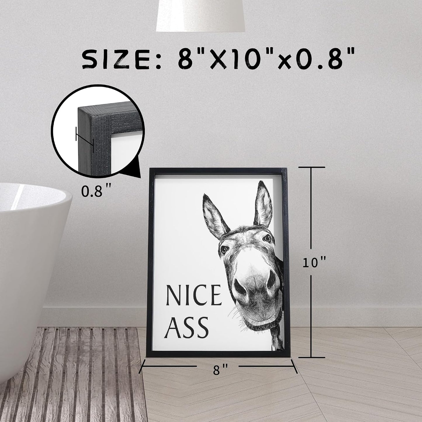 Heiple Framed Bathroom Art Bathroom Wall Decor Farmhouse Home Bathroom Decor Sets Vintage Funny Wall Art Bathroom Signs (Black, 8"x10")