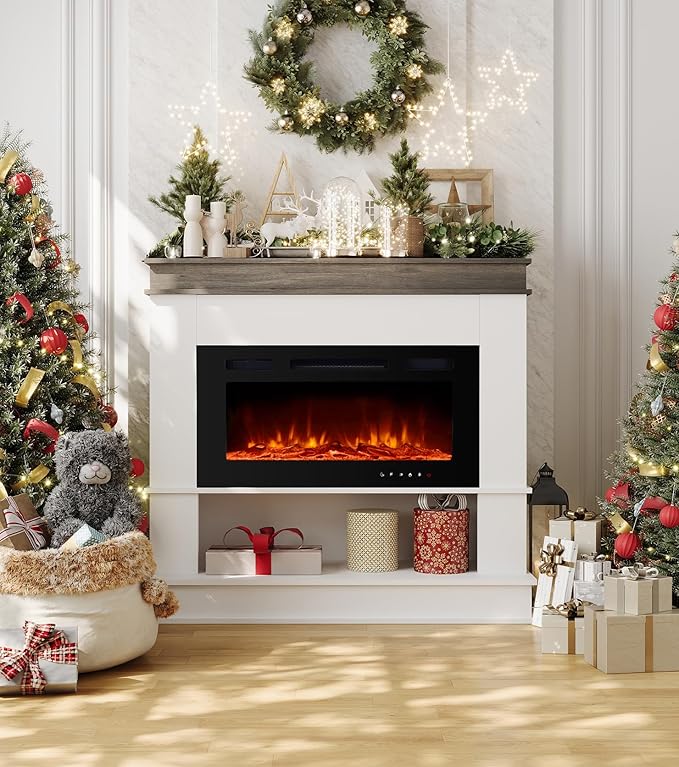Electric Fireplace with Mantel, Freestanding Fireplace Heater with 30" Insert - Image 5