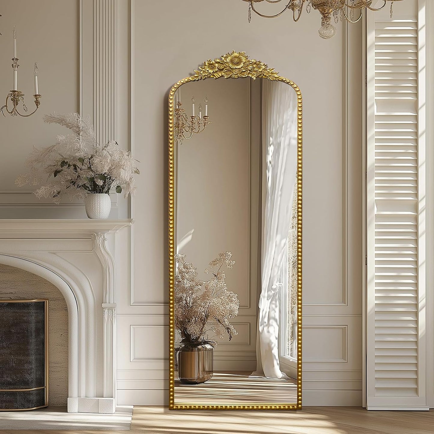 Full Length Mirror, 22x65 Baroque Style Vintage Mirror, Antique Metal Frame Wall Mirror, Traditional Art Home Decor for Living Room, Bedroom, Entryway,Retro Gold