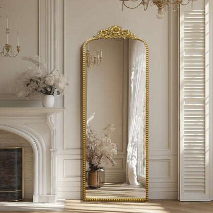 Full Length Mirror, 22x65 Baroque Style Vintage Mirror, Antique Metal Frame Wall Mirror, Traditional Art Home Decor for Living Room, Bedroom, Entryway,Retro Gold