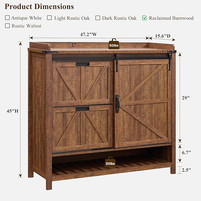 OKD Shoe Storage Cabinet with 2 Flip Drawers & Sliding Door, Farmhouse Entryway - Image 2