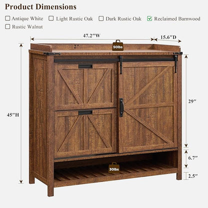 OKD Shoe Storage Cabinet with 2 Flip Drawers & Sliding Door, Farmhouse Entryway - Image 2
