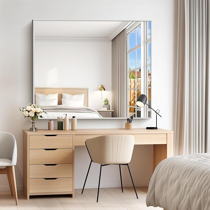 40x48inch Silver Bathroom Mirror, Large Rectangular Wall Mirrors - Image 9