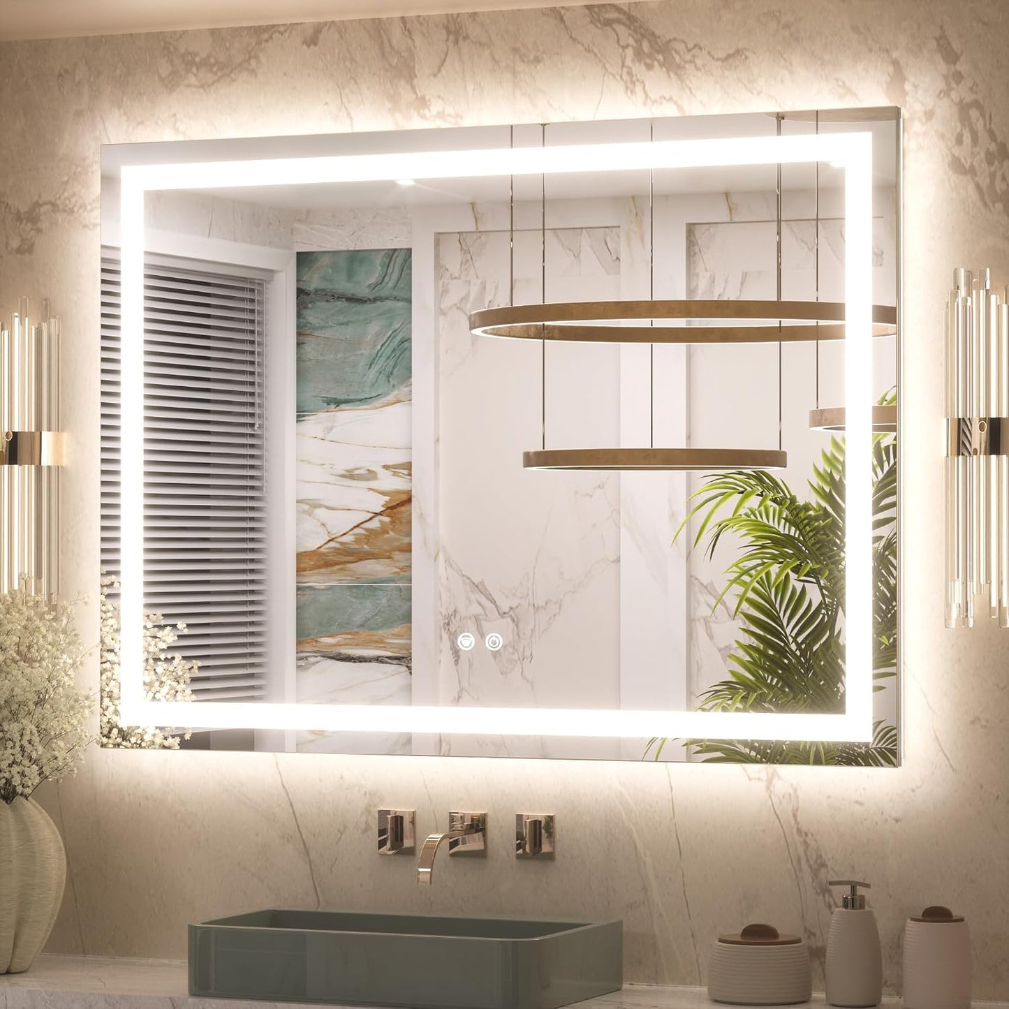 Keonjinn 40x30 Inch LED Bathroom Mirror with Lights, Frontlit & Backlit | HD Tempered Grass, 3-Color Temperature & Stepless Dimmable Lighting, Fast & Safe Defogging, Effortless Installation