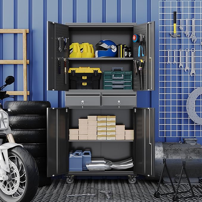 Garage Storage Cabinet with Wheels and Doors, Required Assembly - Image 2