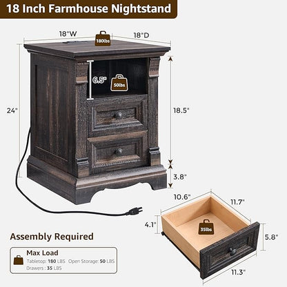 T4TREAM Farmhouse Nightstand Set of 2, Wood End Table w/Roman Column, Bedside - Image 3