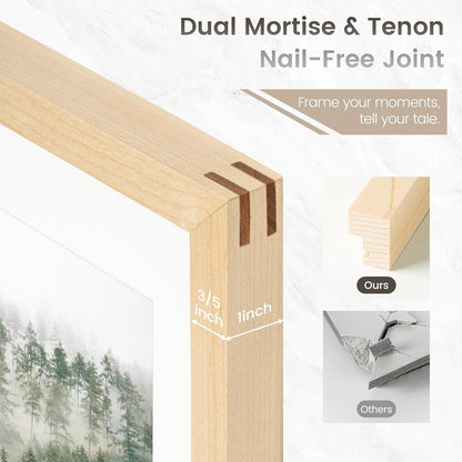24x36 Poster Frame, USA-Sourced Natural Maple Wood Picture Collage Frame with HD Tempered Glass, Modern Simple 24 x 36 Wooden Photo Frame Matted to 20x30, Vertical & Horizontal Wall Hanging Display