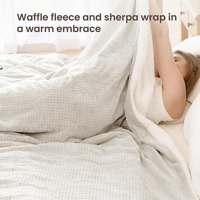 Electric Blanket King Waffle, 90x100 Inches, Dual Controllers, Sherpa Fleece - Image 5