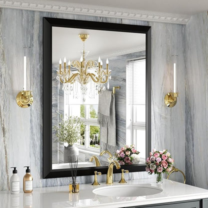 Amorho Black Bathroom Mirror, 28x36 Inch Thick Metal Framed Wall Mirrors by Amorho