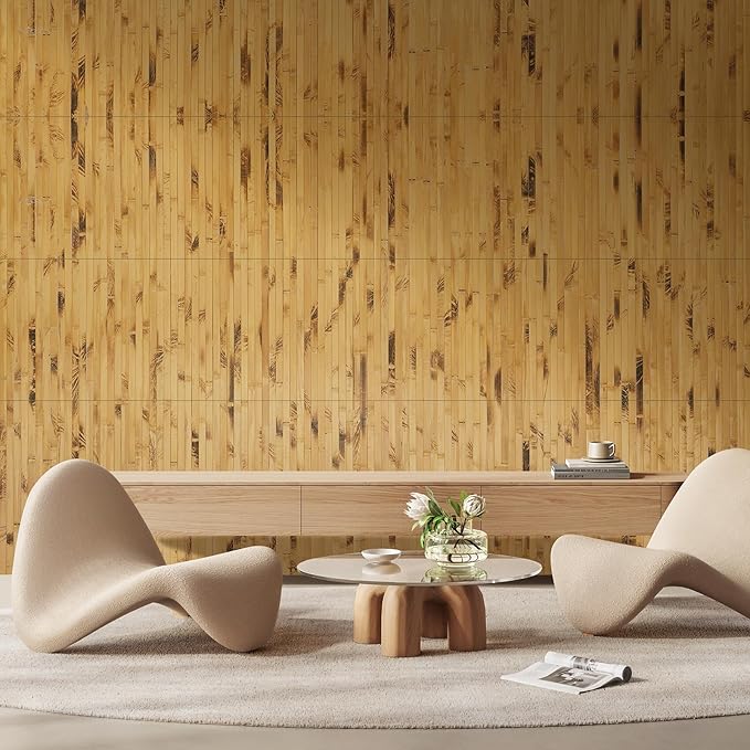 OUZUGIE 2 Pack 96x24 Inch Natural Bamboo Wall Panel – Yellow Burned Pole Wrap - Image 9