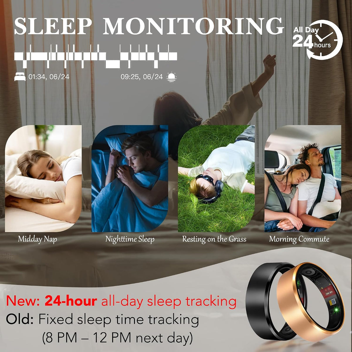smart health ring fitness tracker for men women, side view