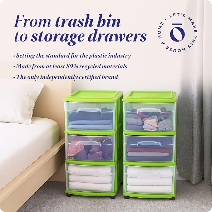 HOMZ 2-Pack Drawer Tower, 3-Tier Clear Plastic Storage Organizer Cart, Bold - Image 7
