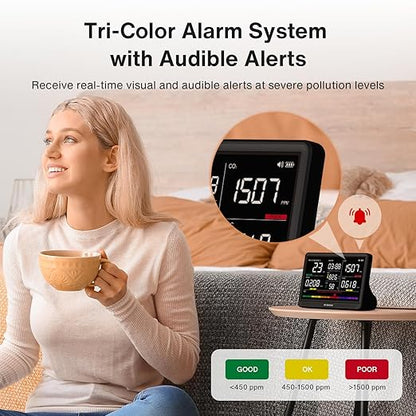 16 in 1 Air Quality Monitor Indoor 7" Display 9 AQI+7 AQI Alerts, CO2 Monitor - Image 4