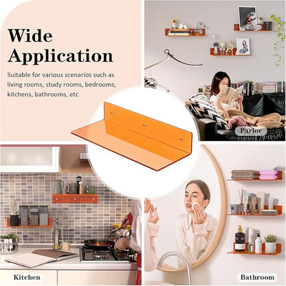 15 Inches Orange Acrylic Wall Shelves 2 Pack, L Shape Floating Shelf, Perspex - Image 6