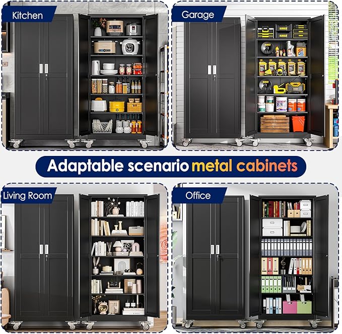 75" H Metal Garage Storage Cabinet, Rolling Tool Cabinet - Image 6