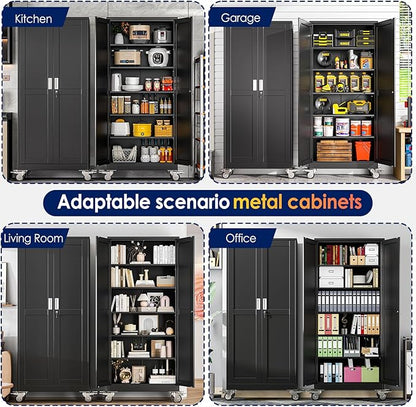 75" H Metal Garage Storage Cabinet, Rolling Tool Cabinet - Image 6