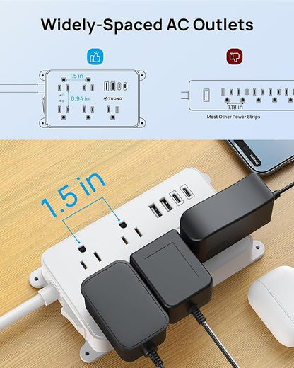 TROND Power Strip with USB, 10ft Extension Cord Surge Protector, 5 Widely - Image 7