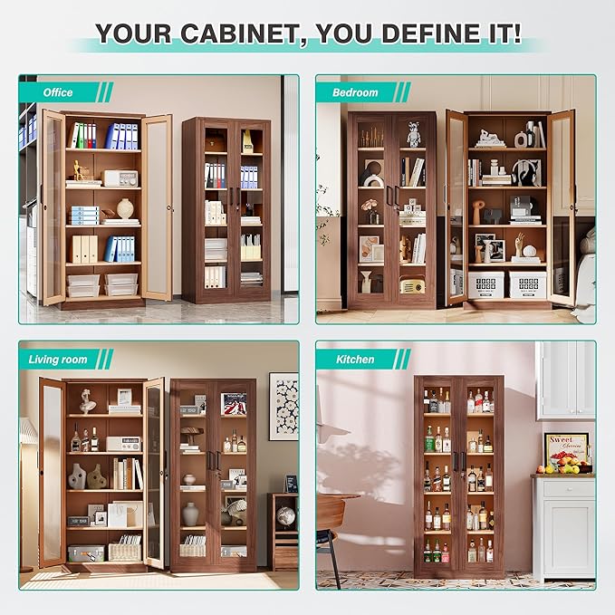 Metal Storage Cabinet with Lock and Glass Doors, Glass Display Cabinet - Image 4