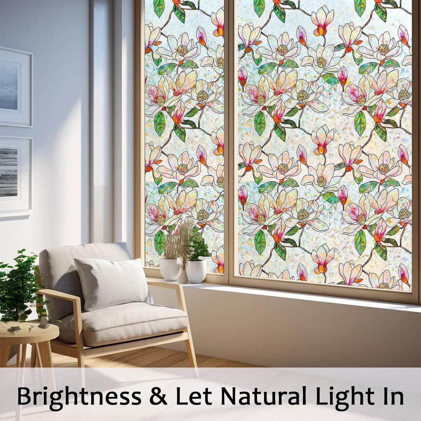 Window Privacy Film, Stained Glass Rainbow Stickers 17.5"x78.7" | 3D Colorful Static Cling Window Film, UV Blocking Heat Control Non-Adhesive, Day Night Privacy for Front Door Bathroom Office