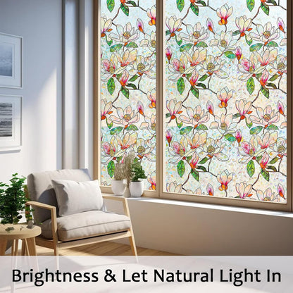 Window Privacy Film, Stained Glass Rainbow Stickers 17.5"x78.7" | 3D Colorful Static Cling Window Film, UV Blocking Heat Control Non-Adhesive, Day Night Privacy for Front Door Bathroom Office