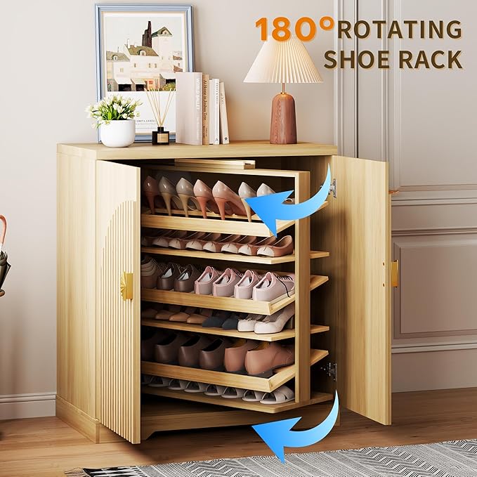 Vlsrka Shoe Cabinet Storage for Entryway, 6-Tier Rotating Shoe Organizer Cabinet - Image 5