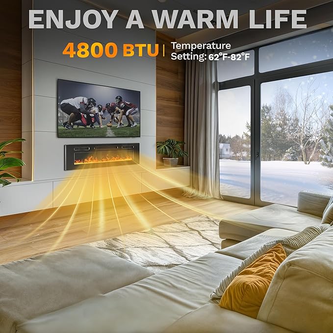DWVO 36 Inches Electric Fireplace, Recessed or Wall Mounted, Fireplace Heater - Image 3